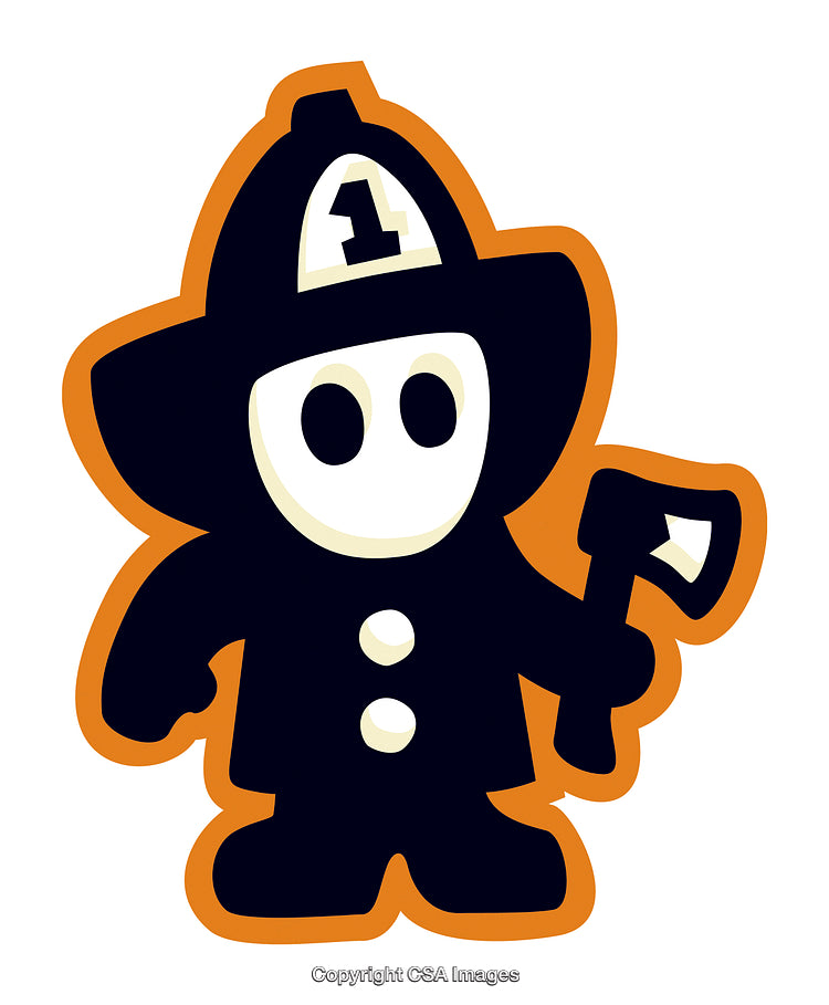 Illustration of Cute Firefighter Character Holding an Axe in Cartoon Style
