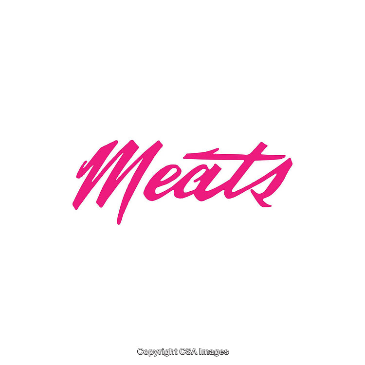 Pink Cursive Text Displaying the Word 'Meats' on White Background