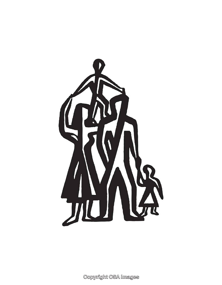 Abstract Line Art Illustration of a Family with Children in Unity