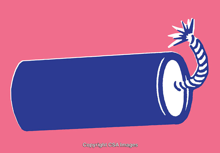 Minimalist Illustration of a Dynamite Stick with Lighted Fuse on a Pink Background