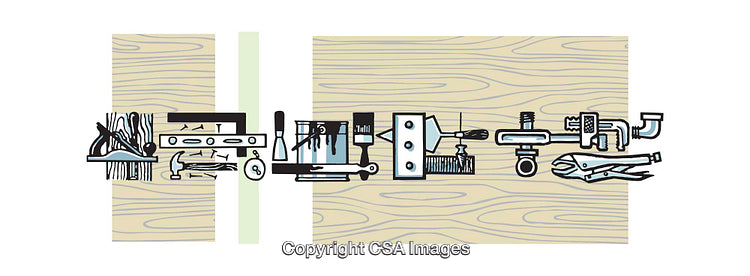Illustration of Essential Hand Tools Arranged on a Light Wooden Background
