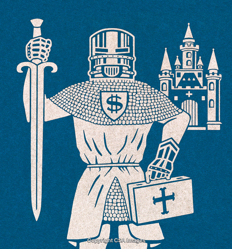 Medieval Knight with Cross against Castle Background Symbolizing Strength and Protection