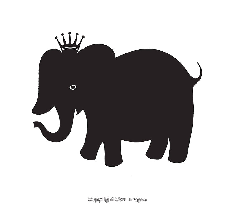 Elephant Silhouette with a Crown in Artistic Monochrome Illustration