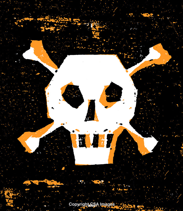 Grunge Style Skull and Crossbones With Bold Orange and White Colors