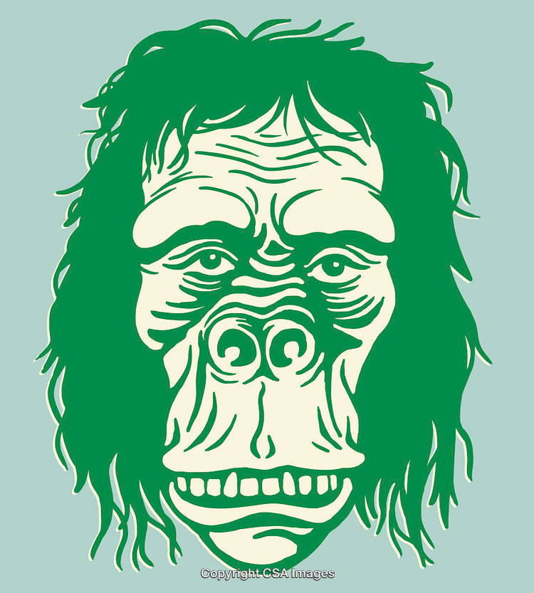 Artistic Green Line Illustration of a Primate Face on Pale Background