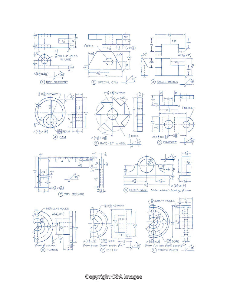 Technical Blueprints of Various Industrial Components and Engineering Designs