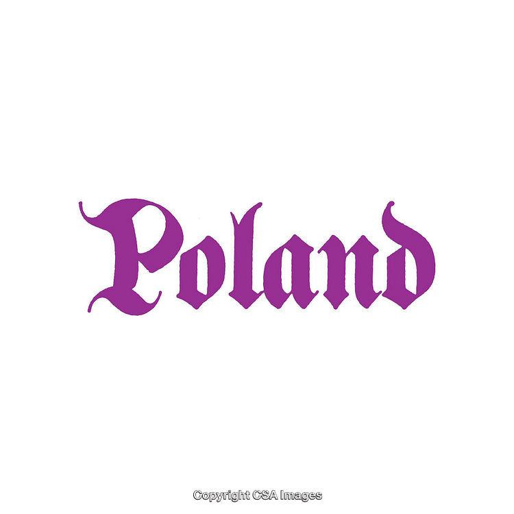 Purple Gothic-Style Text Art of Poland on White Background