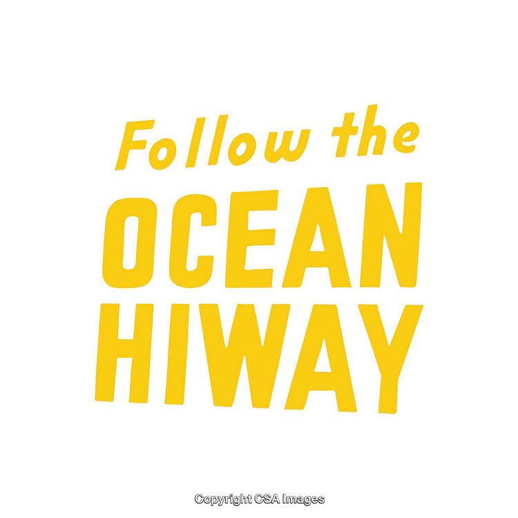 Bold Yellow Text Promoting Ocean Highway on White Background