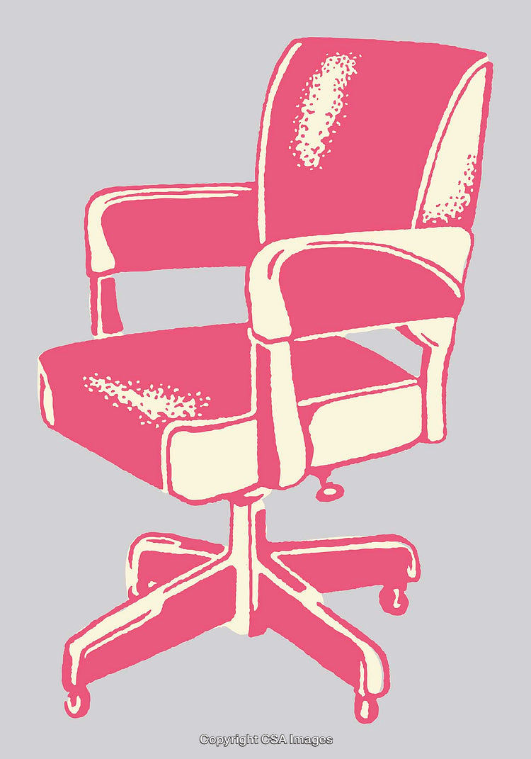 Line Art Illustration of a Modern Pink Office Chair on Gray Background