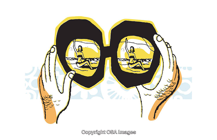 Colorful Illustration Depicting Sunglasses and a Reflective Summer Beach Scene