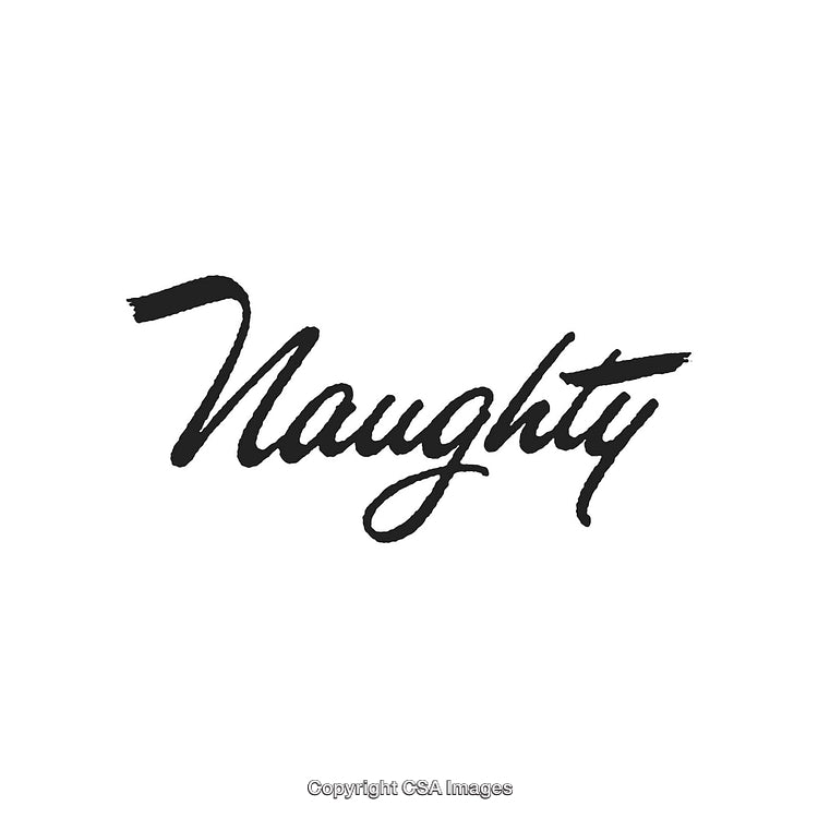 Black Handwritten Script Reading 'Naughty' on a White Background