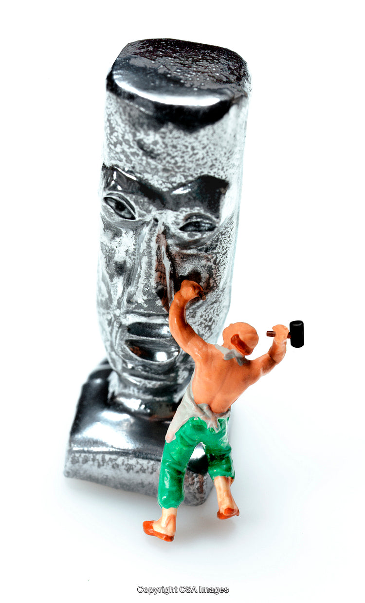 Miniature Scene of Sculptor Working on a Shiny Metal Statue