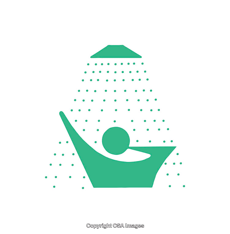 Green Icon Representing a Person Showering with Flowing Water Droplets
