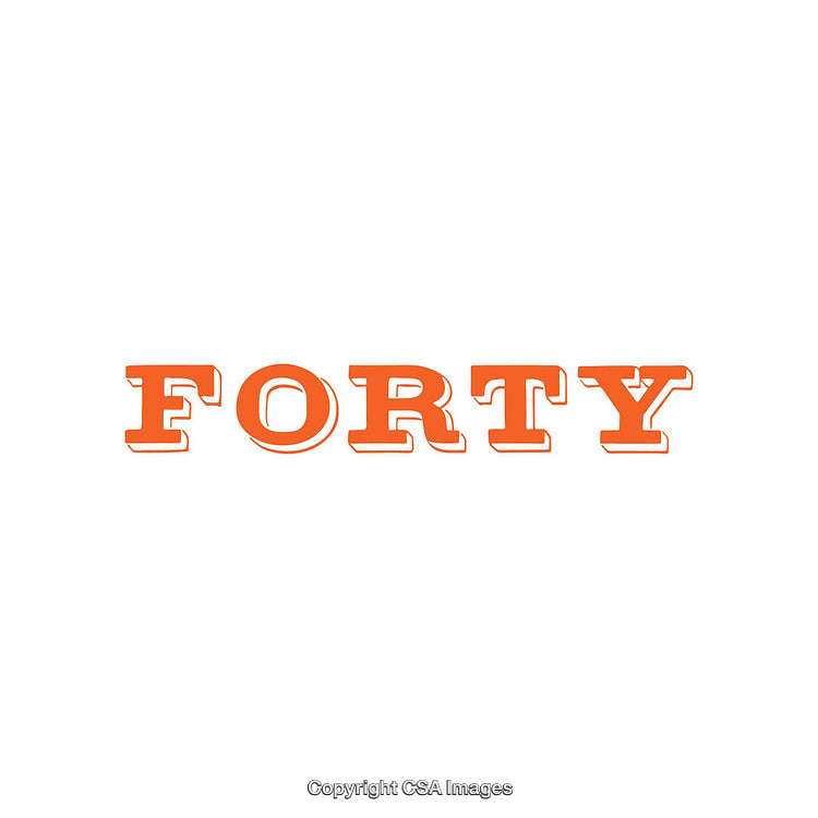 Bold Orange Typography of the Word Forty on White Background