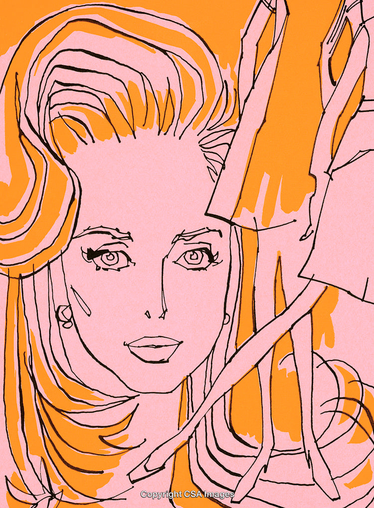 Stylized Retro Illustration of a Woman with Bright Vibrant Colors