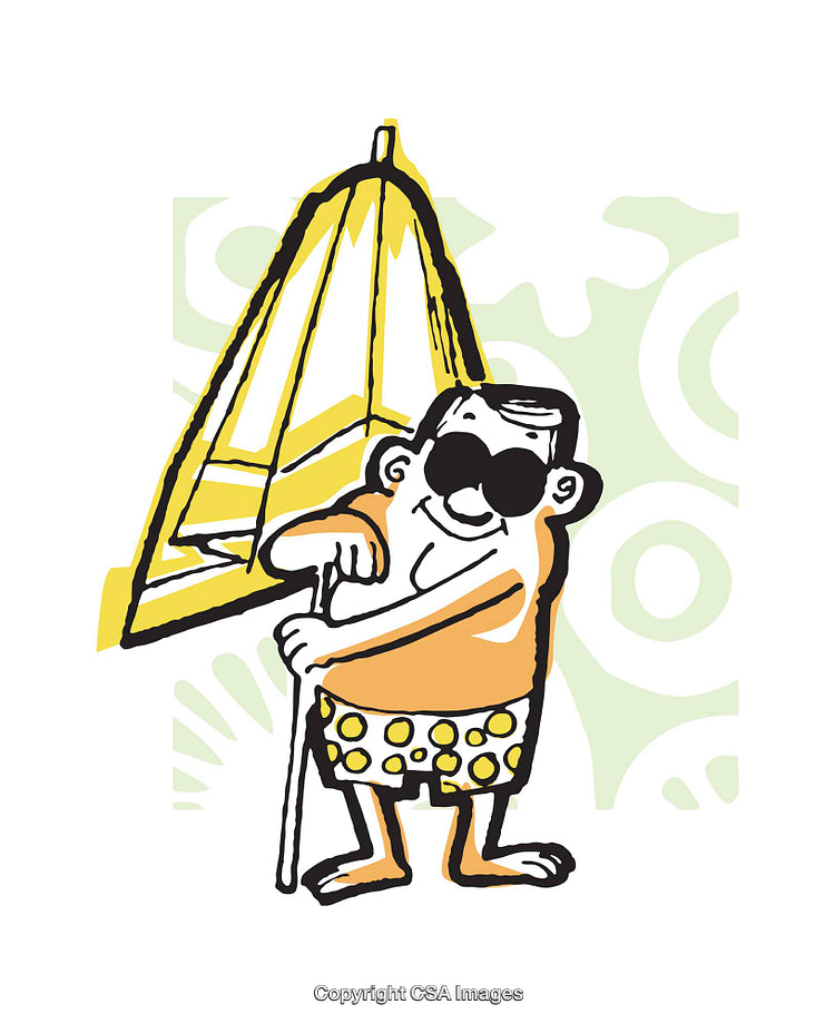 Colorful Illustration of a Man Relaxing with a Beach Umbrella in Summer