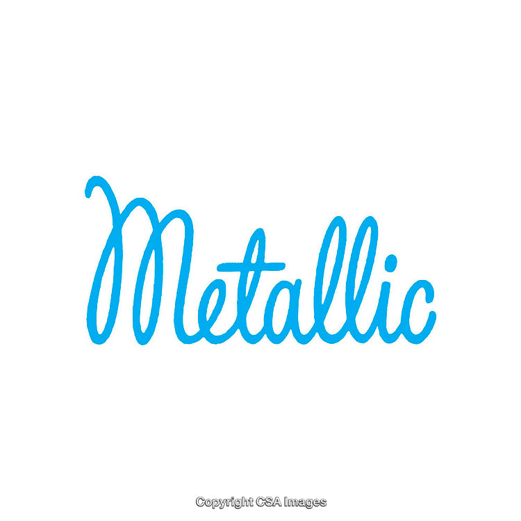 Blue Script Typography Featuring the Word Metallic on a White Background