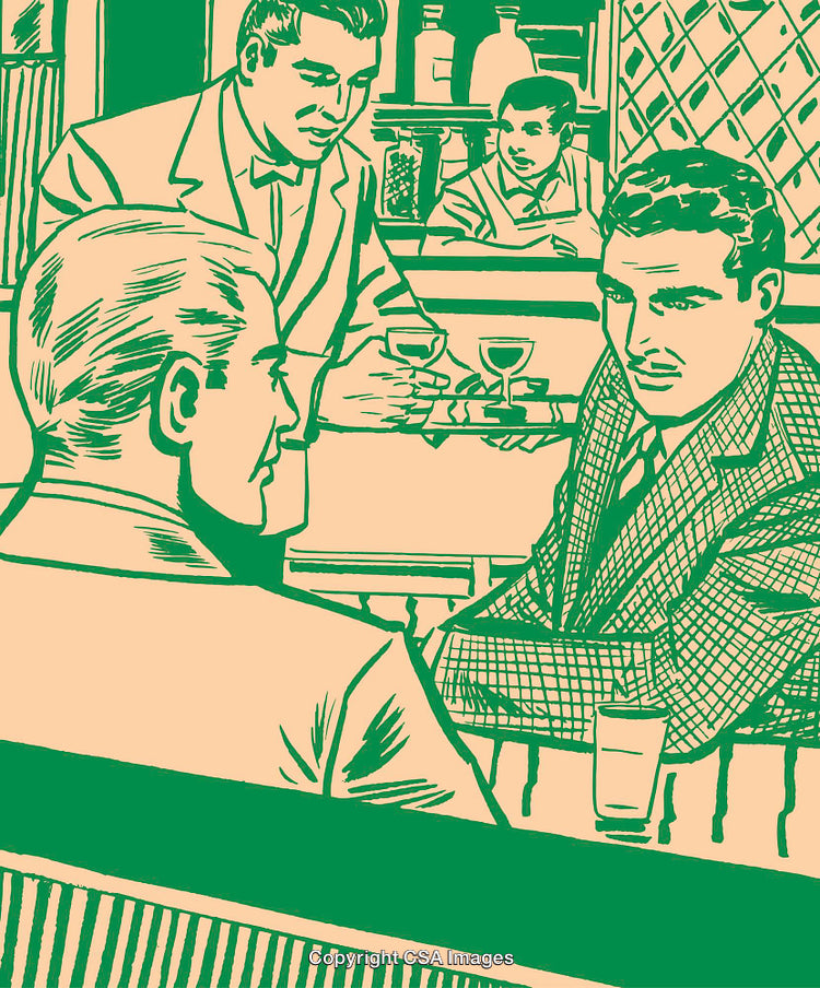 Retro Illustration of Men in a Bar Having a Conversation
