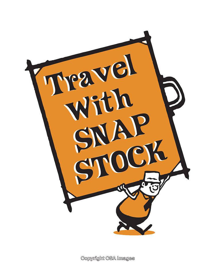 Illustration of a Man Carrying a Travel Suitcase Sign