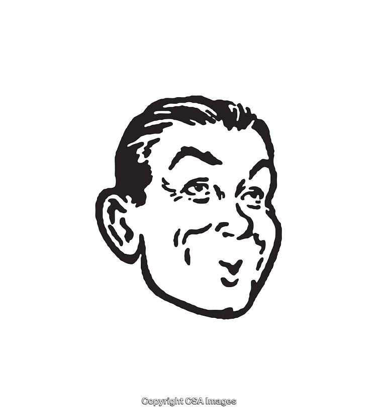 Retro Black and White Line Art Illustration of a Smiling Face