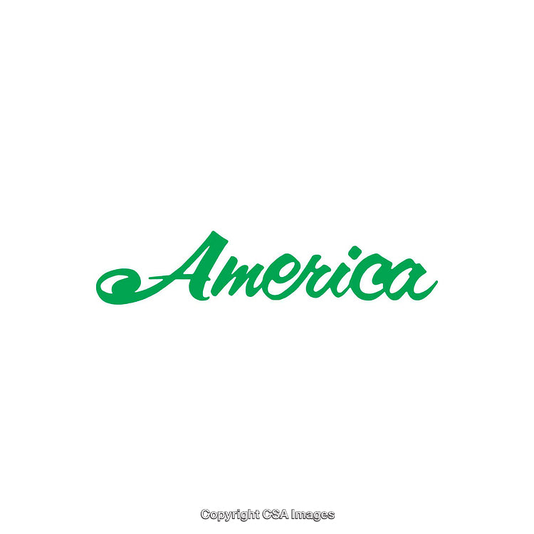 Green Cursive Text of 'America' on a White Background
