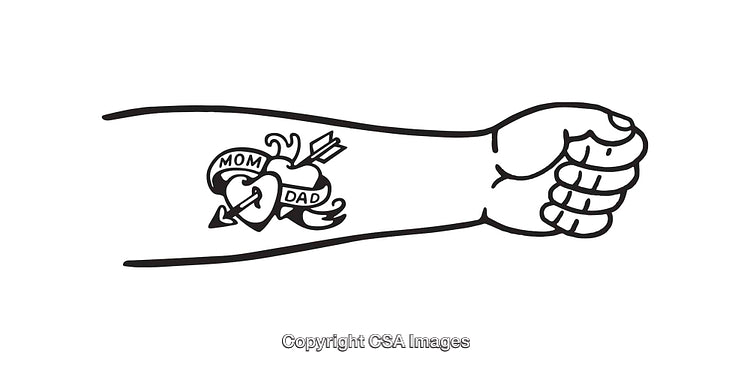 Line Art Illustration of Fist With Heart Tattoo for Mom and Dad