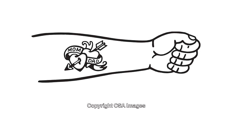 Line Art Illustration of Fist With Heart Tattoo for Mom and Dad