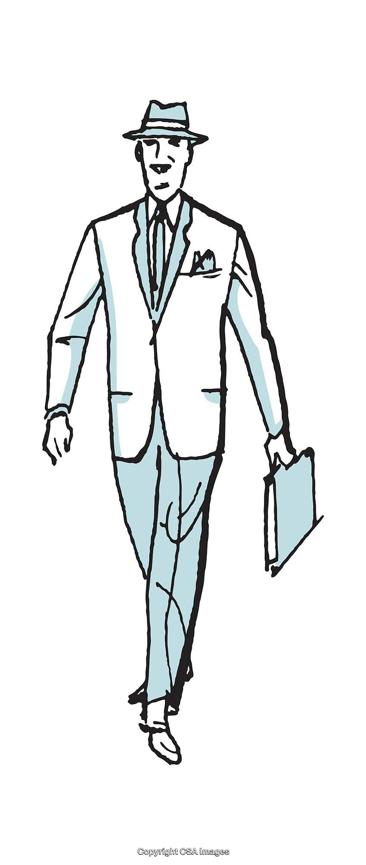 Illustrated Businessman in Classic Suit Carrying Briefcase and Wearing Hat