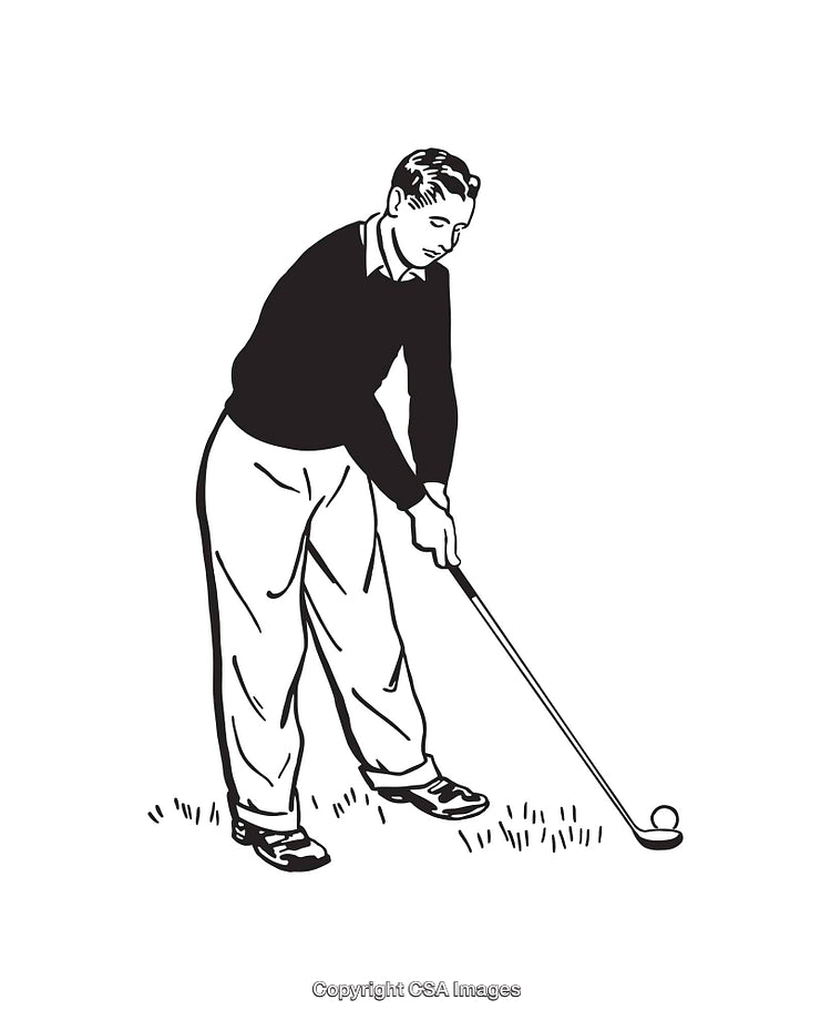 Illustration of a Golfer Preparing to Swing in Line Art Style