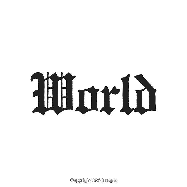 Gothic Style Black Lettering Spelling the Word 'World'