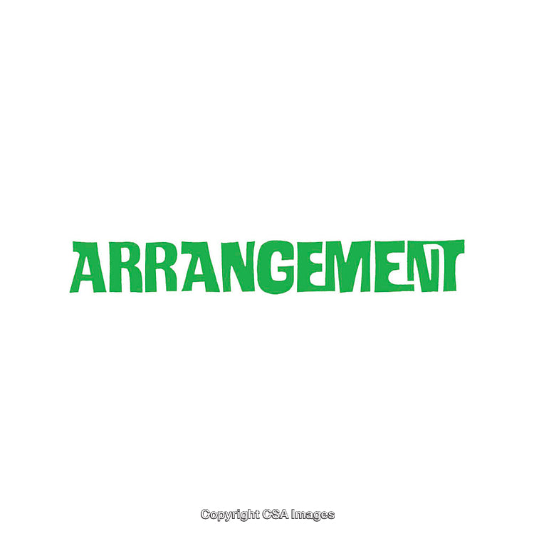 Green 'Arrangement' Text in Distinctive Bold Letters on White Background