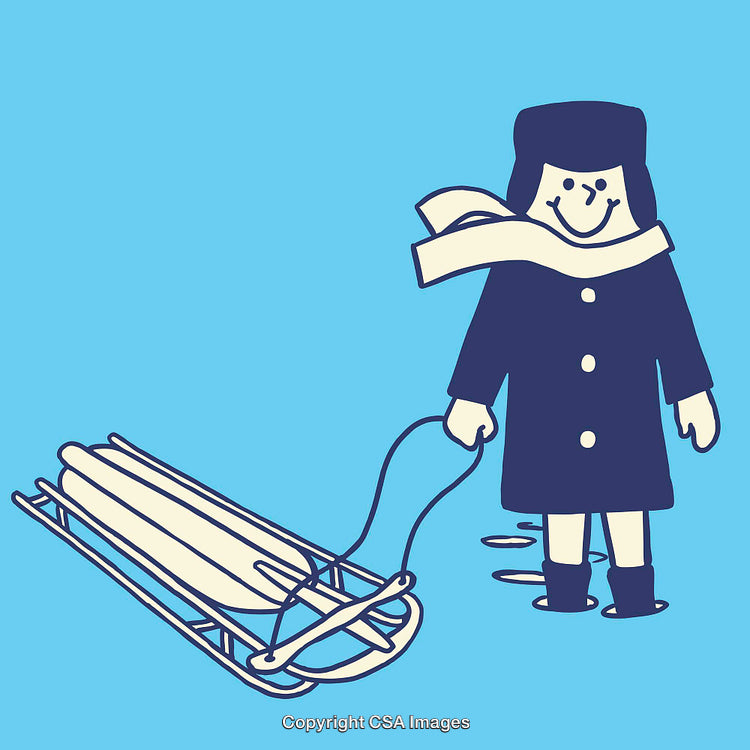 Winter Illustration of Child Holding Sled with Cheerful Expression