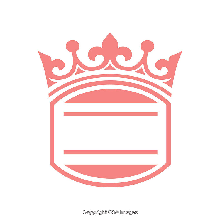Elegant Pink Crest Icon with Crown and Decorative Elements On White Background