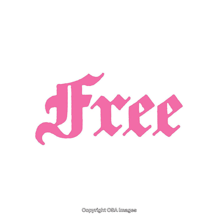 Bold Pink Word 'Free' in Gothic Style on White Background