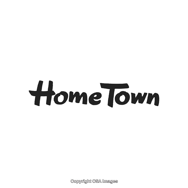 Home Town Text Sign in Bold Black Font on White Background