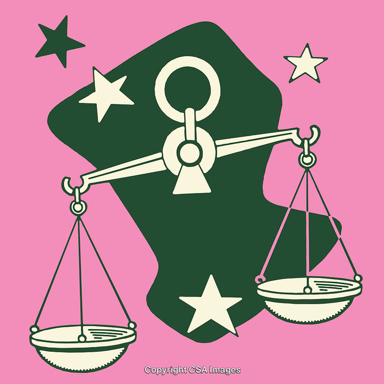 Stylized Libra Zodiac Illustration with Stars and Pink Background