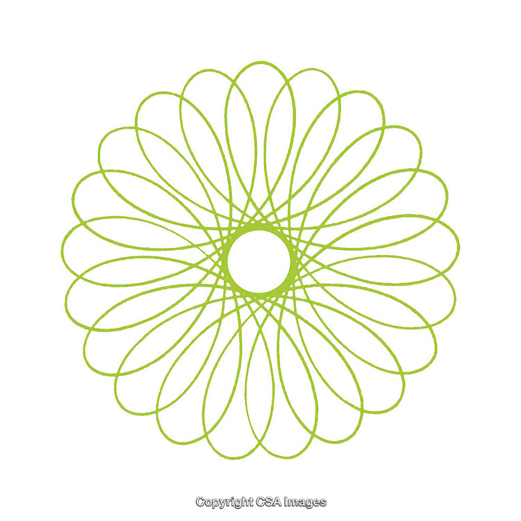 Green Geometric Circular Pattern with Intersecting Spiral Lines on White Background