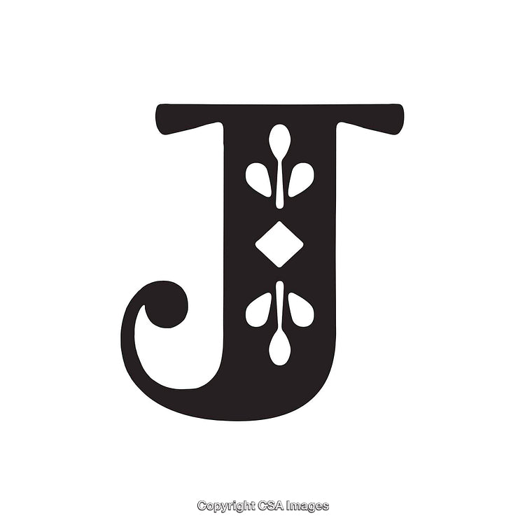 Elegant Decorative J with Scroll Details in Black