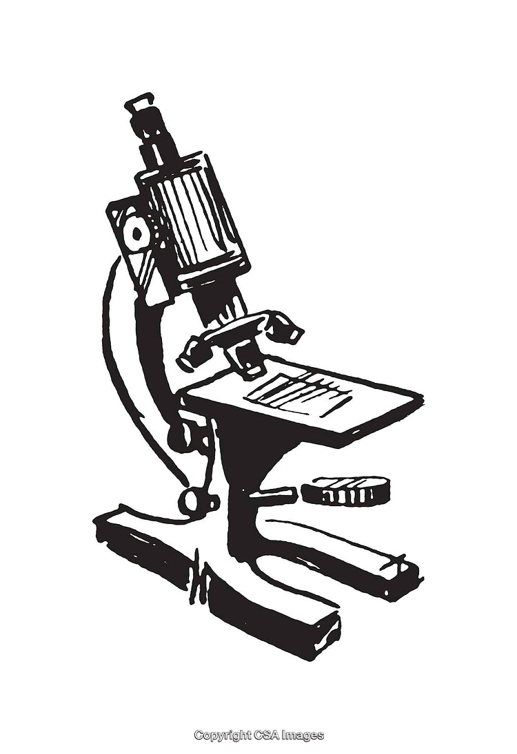 Vintage Line Art Illustration of a Scientific Microscope in Black and White