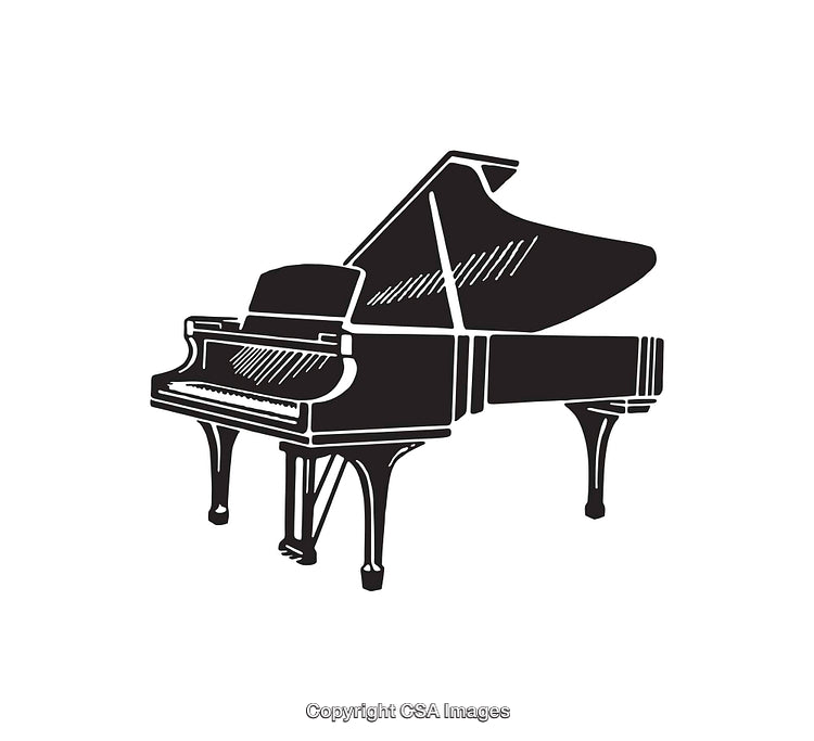 Black and White Line Art of a Grand Piano Illustration