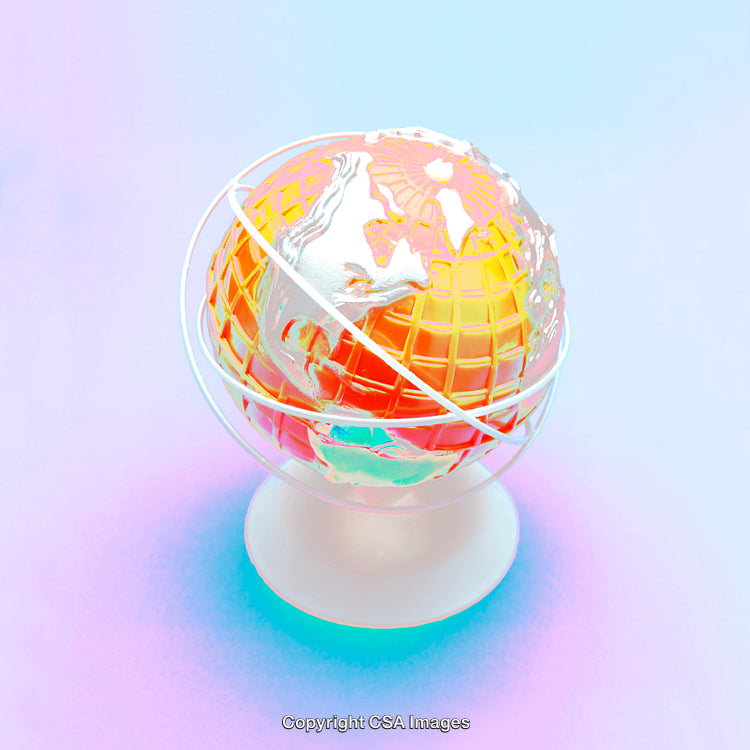 Colorful Artistic Globe Featuring a Vibrant Plastic Design on Pastel Background