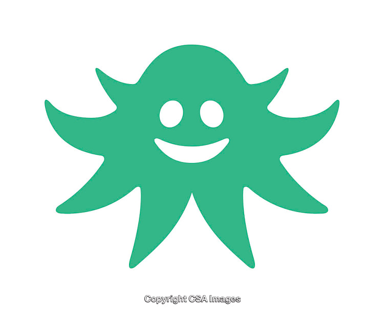 Simple Green Smiling Octopus Icon with Minimalistic Design