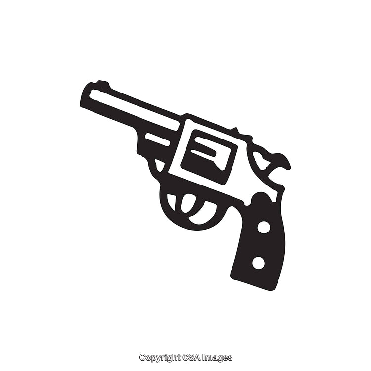 Black and White Illustration of a Handgun Revolver Vector