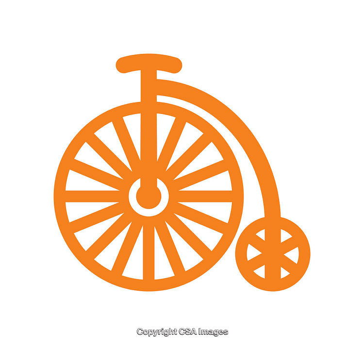 Vintage Penny-Farthing Bicycle Icon in Bright Orange Simple Design