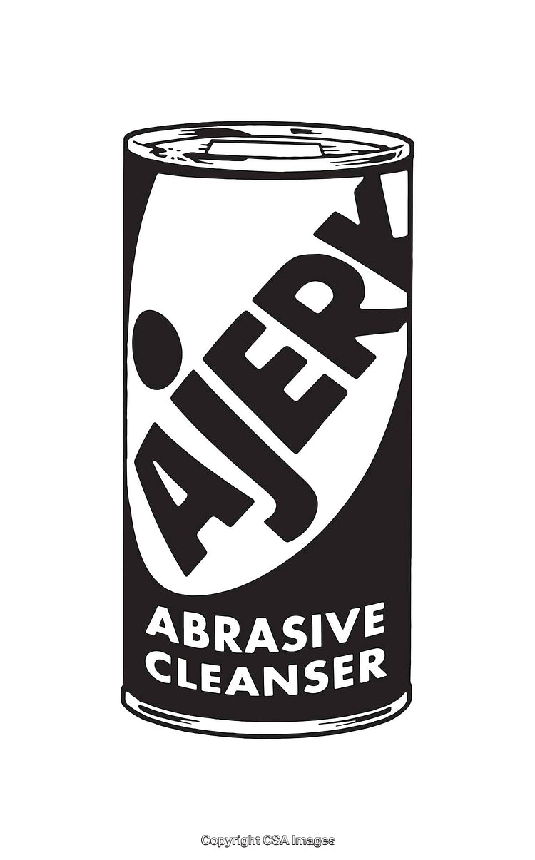 Black And White Illustration of Abrasive Cleanser Product Can Design