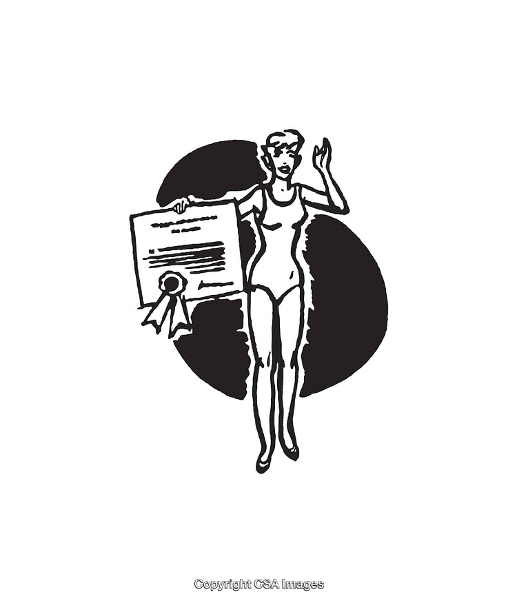 Retro Monochrome Illustration of Woman Holding Certificate