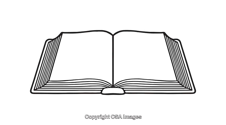 Simple Black and White Line Art of an Open Book Design