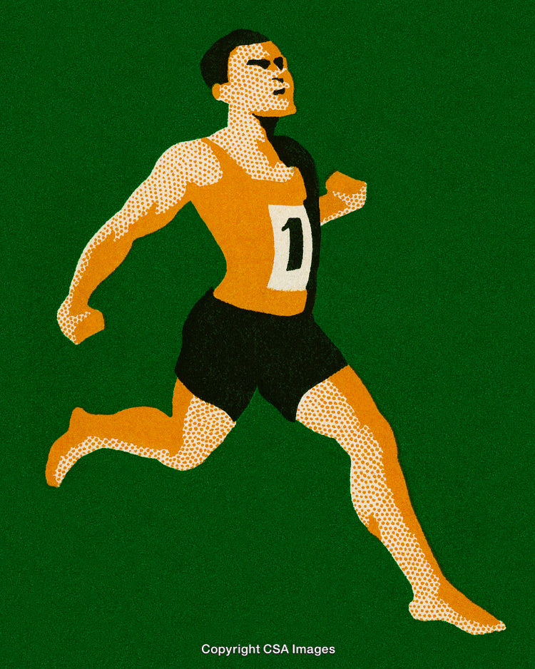Dynamic Athlete Running in a Sporting Event on Green Background