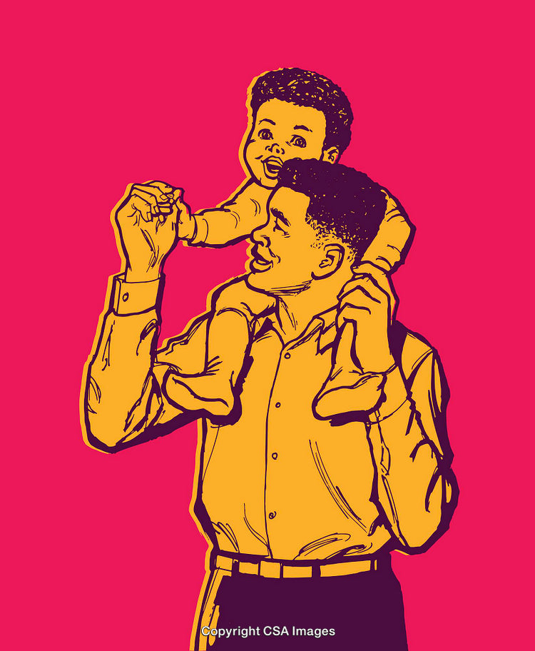 Father Carrying Child on Shoulders in Vibrant Colorful Line Art