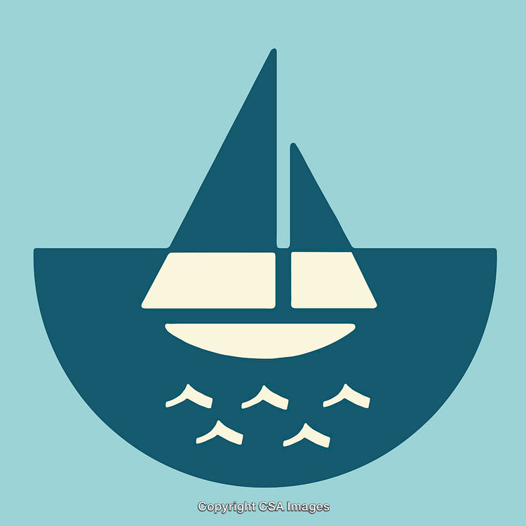 Simplistic Blue Sailboat Illustration on Minimalistic Background